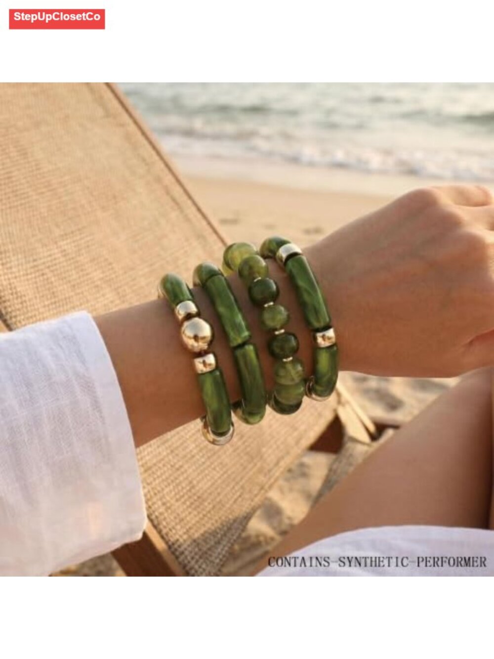 Chunky Acrylic Beaded Bracelets for Women Bohemian Stretch Set of 4 - Picture 3 of 6